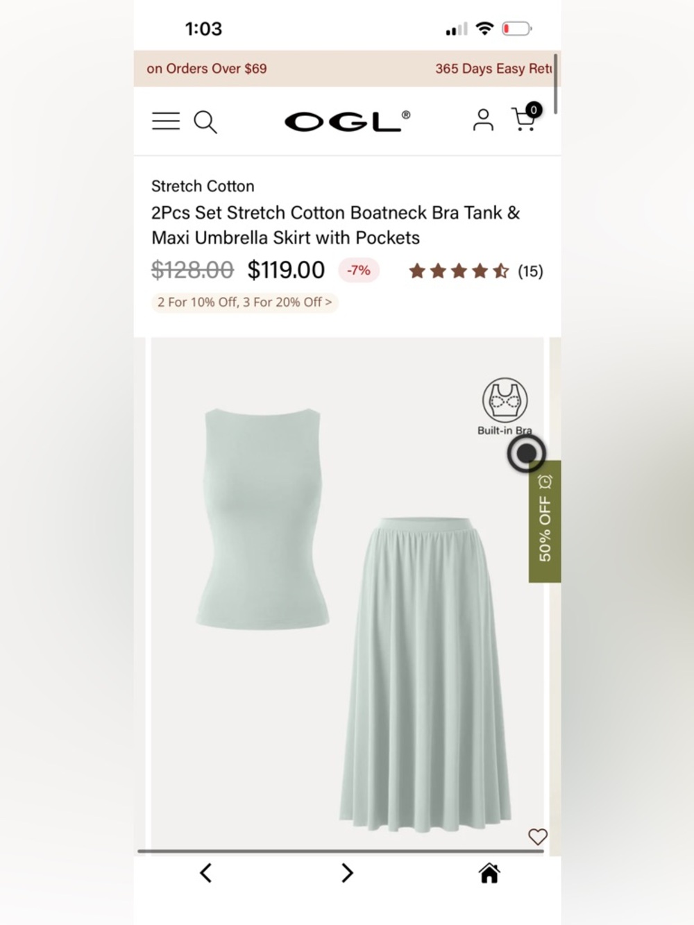 OGL Lightweight Ribbed Tank & Matching Skirt in Pale Mint